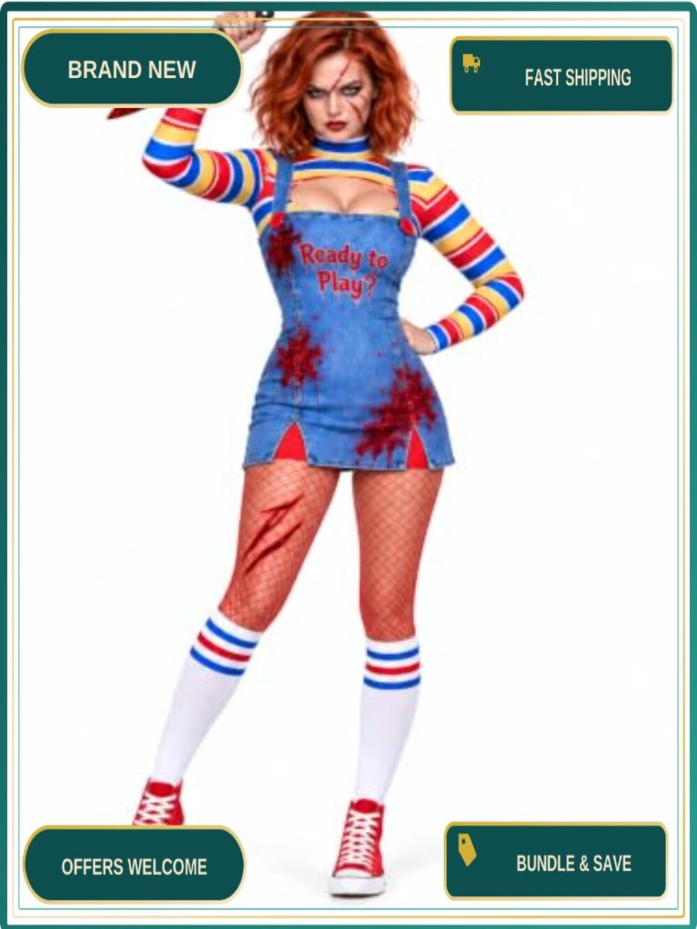 Women's Halloween Killer Doll Costume 6-Piece Cosplay Set Polyester